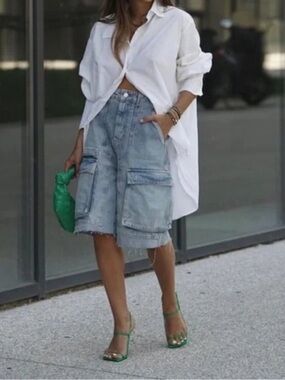 Zara the cargo Bermuda denim shorts Oversized size 0